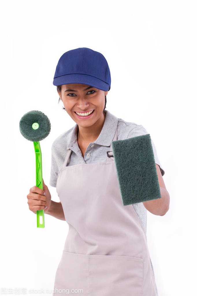 自信、 專業(yè)女清潔工隨時待命